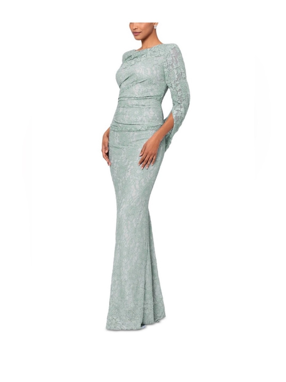 Betsy Adams Drape Back Cape Sleeve Trumpet Dress